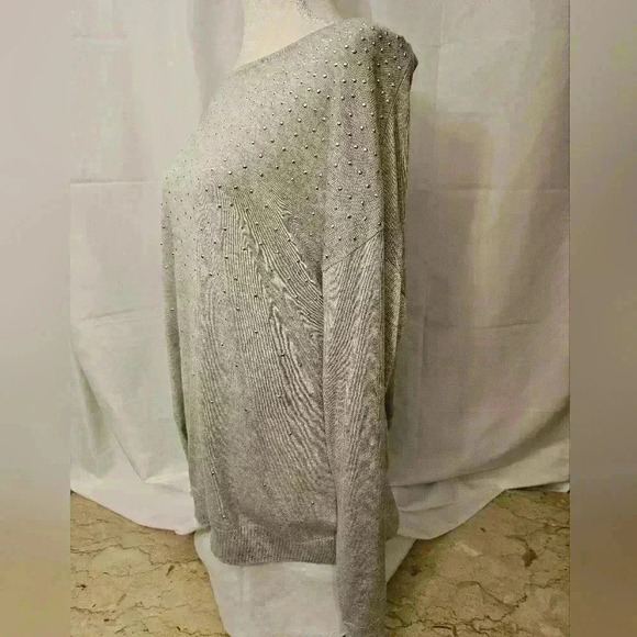 Roz & Ali Womens Gray Stud Embellished Boatneck Sweater Size XL NWT - Picture 2 of 9